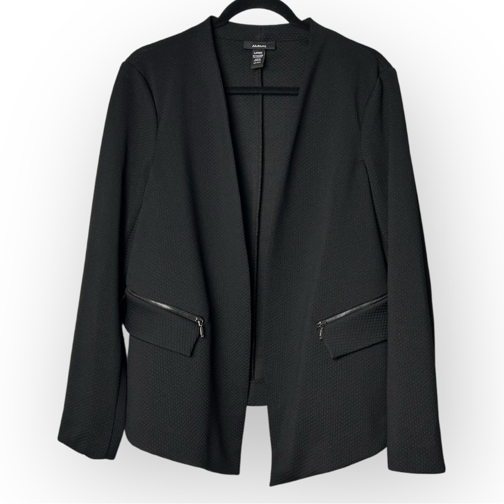 Alfani Black Women's Blazer with Zipper Accents L